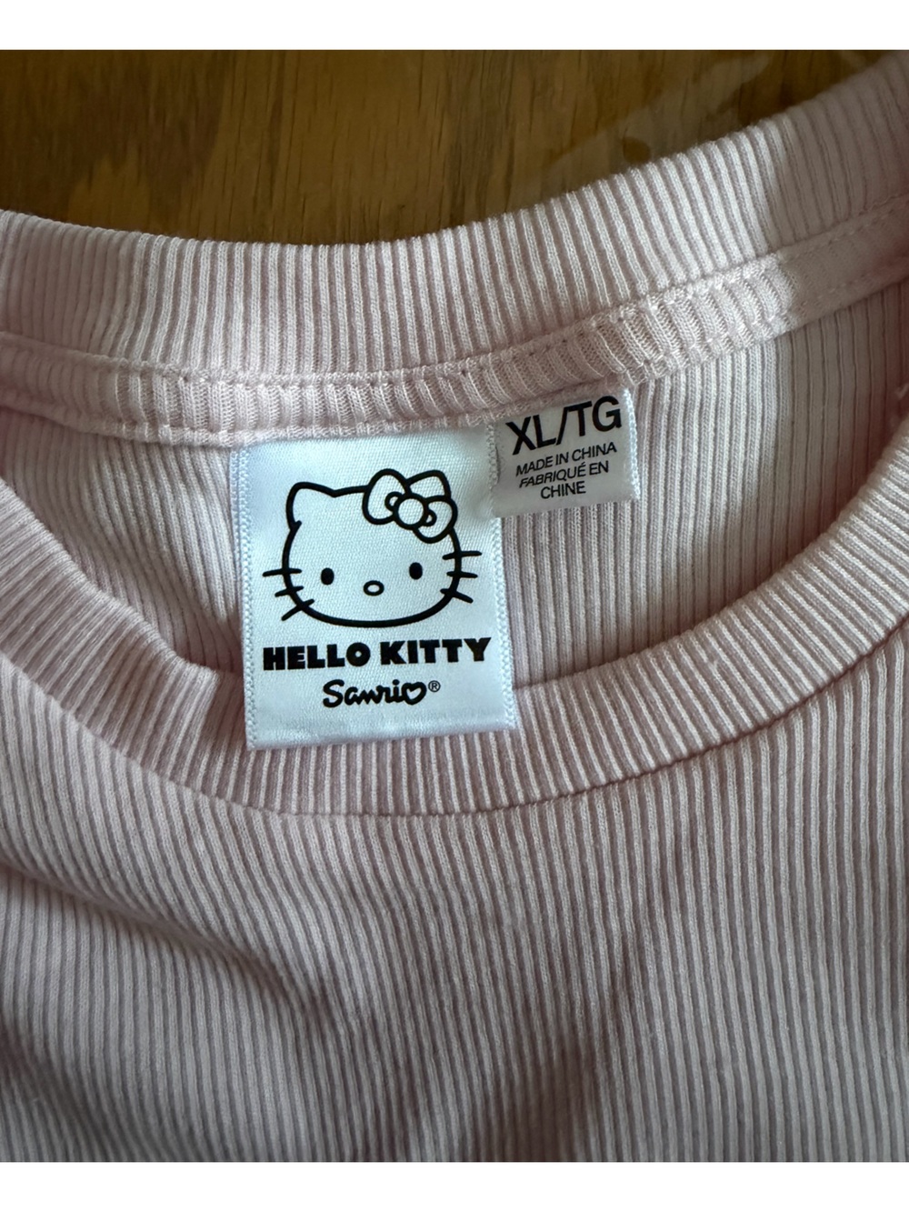Hello Kitty Light Pink Ribbed Short Sleeve Tee with Rhinestone Motif - Picture 3 of 3